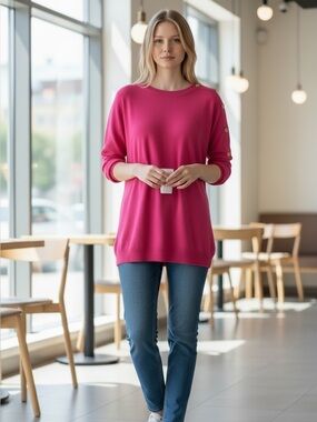 Cable & Gauge Hot Pink Button Shoulder Sweater | XL 💖